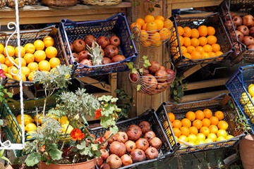 Fresh fruits fill vibrant street stand