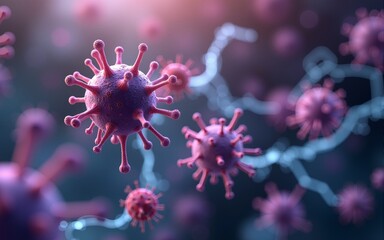 Microscopic viral or bacterial structures molecules and microorganisms displayed in an conceptual style  This image represents the scientific medical and technological aspects of microbiology