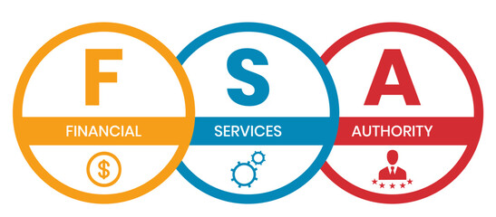 FSA - Financial Services Authority acronym, business concept. Vector infographic illustration for presentations, sites, reports, banners