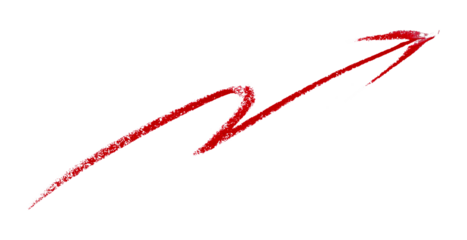 Red arrow symbol colored pencil isolated on transparent background