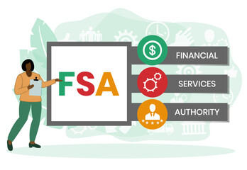 FSA - Financial Services Authority acronym, business concept. Vector infographic illustration for presentations, sites, reports, banners