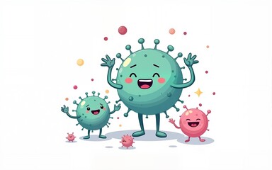 Viruses vector cartoon bacteria emoticon character of bacterial infection or ilness in microbiology illustration set of microbe organism emotions isolated on white background. High quality