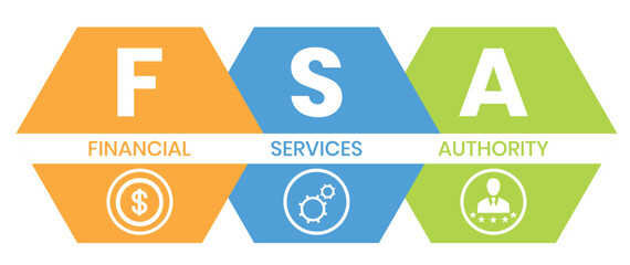 FSA - Financial Services Authority acronym, business concept. Vector infographic illustration for presentations, sites, reports, banners