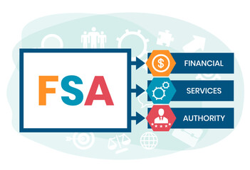 FSA - Financial Services Authority acronym, business concept. Vector infographic illustration for presentations, sites, reports, banners