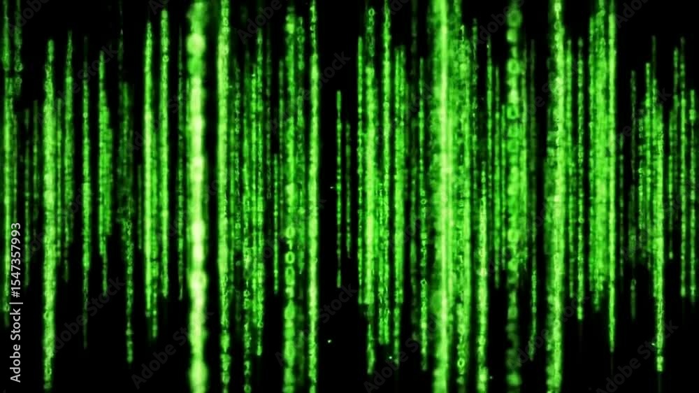 Poster matrix digital rain code green background animation loop for cyber security and tech concept