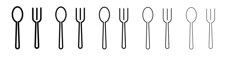 spoon and fork icon flat illustration set logo