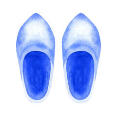 Sabots in blue-and-white Delftware style, classic ceramic art. Perfect for souvenirs, postcards, kitchen decor, or branding with a nostalgic, romantic