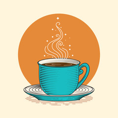 Fantasy Coffee Steam with Stars Hand Drawn Etching Illustration