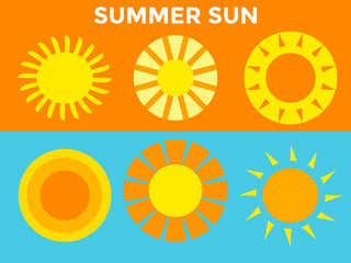 A Vibrant Collection of Summer Sun Icons Showcasing Various Designs and Shapes in Bright Colors