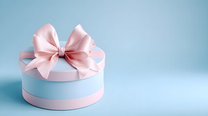 Refined and Stylish Gift Container with Perfectly Round Form and Pastel Pink Bow on a Tranquil Light Blue Background for Joyous Milestones