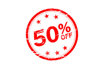 50% OFF - 50% OFF text written on Red Rubber Stamp
