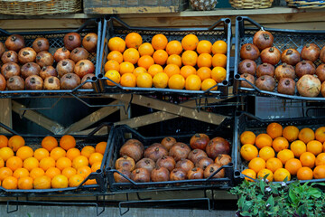 Fresh fruits fill vibrant street stand