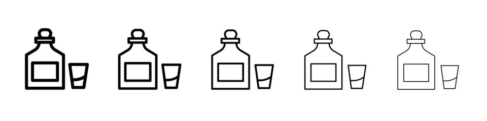 Tequila bottle and glass icon flat illustration set logo