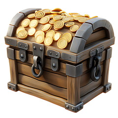 wooden box with gold coins brown box with gold keys