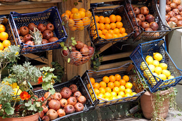 Fresh fruits fill vibrant street stand