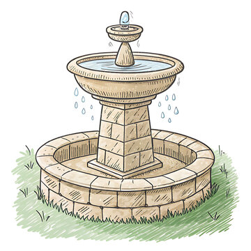 stone fountain water feature drawing clip art preview