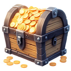 wooden box with gold coins brown box with gold keys