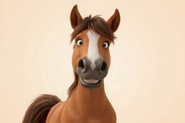 Cartoon horse with expressive face, light beige background