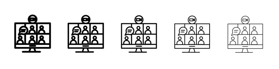 Video conference icon flat illustration set logo