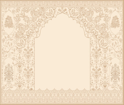 Traditional Islamic Mughal Hand Drawn Decorative Frame for Invitation Design