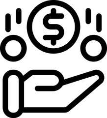 Coin Hand Icon with line and simple style