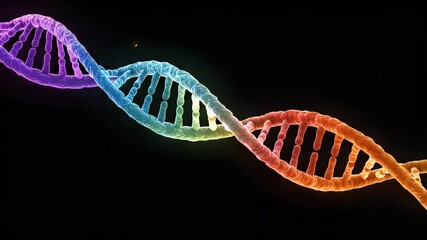 Abstract Colorful DNA Structure Against Black Background Demonstrating Scientific Research and Genetic Concepts - Powered by Adobe