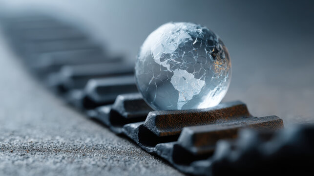 Clear glass globe with map of world resting on piano keys, symbolizing global music or international connection through sound, with soft focus background creating calm and inspiring atmosphere - Powered by Adobe