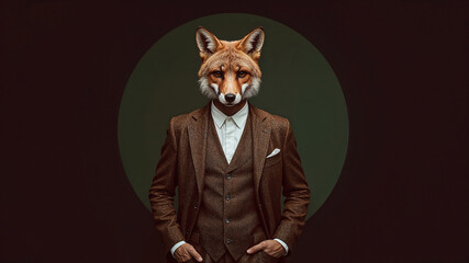 Elegant fox businessman wearing suit and tie posing in studio