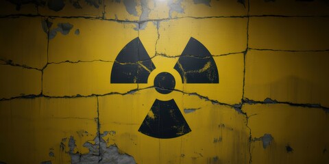 Radiation Symbol on Cracked Yellow Wall