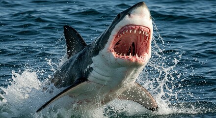 Great white shark jumping ocean