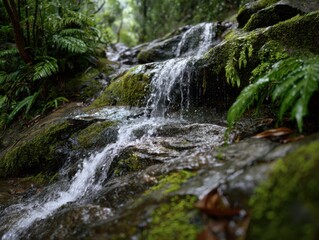 Fototapeta premium A Refreshing Waterfall Cascading In The Tropics