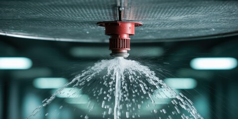 Activated Fire Sprinkler Head Discharging Water