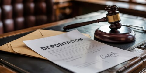 Deportation Order with Gavel in Courtroom
