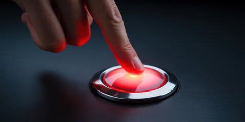 Finger Pushing Glowing Red Emergency Button