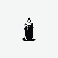 Simple black and white candle silhouette with melted wax drips and flame. Minimalist vector design ideal for evening mood, decor, prints, or graphic projects.