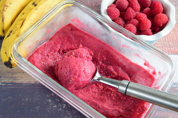 Scoop of raspberry banana ice cream 