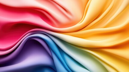 Obraz premium A close-up view of soft satin fabric showcasing a beautiful array of colors and folds, reflecting light and creating a vibrant, luxurious aesthetic.