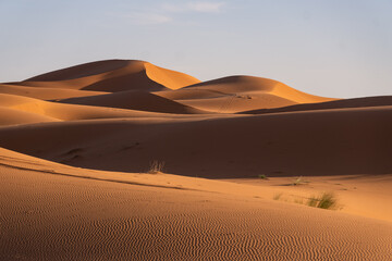 Merzouga, Morocco: The famous sand dunes of Merzouga at the edge of the Sahara desert in northern Africa