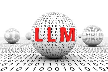 LLM conceptual sphere binary code 3d illustration