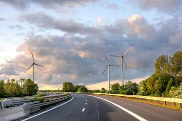 Highway curve. Wind power. Eco infrastructure
