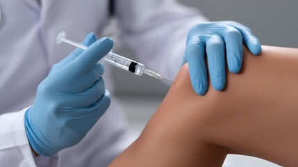 Doctor performing joint injection for orthopedic treatment