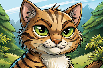 Funny cat in the forest, giving a judgmental one-eyed look vector perfect for memes, character design, or expressive animal art