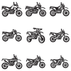 collection of Dual sport bike silhouette clipart, classic Dual sport motorcycle design illustration, high quality sport bike design sublimation
