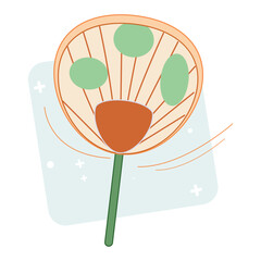 Vintage hand fan, natural materials, green circle pattern, stylish summer decor, airy digital art