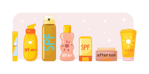 Assorted sunblock, yellow and pink, sun protection, summer essentials, skincare, digital health art
