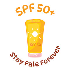Vector of sunscreen cream bottle with SPF 50 label, cartoon summer skincare concept