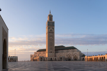 Casablanca, Morocco: Sunset over the famous Hassan II mosque and minaret in Casablanca, Morocco largest city.