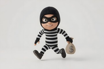Fototapeta premium Cartoon thief running with money bag