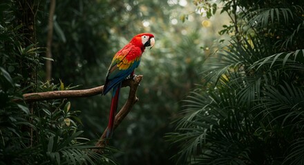 Colorful macaw in tropical forest