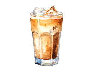Watercolor illustration of ice latte coffee. Coffee watercolor illustration on transparent background.
